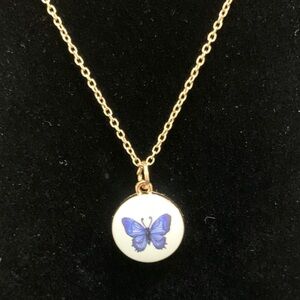 Elegant Gold tone & ceramic Butterfly Pendant Necklace NWOT